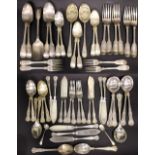 A LARGE COLLECTION OF PLATED DINNER FLATWARE, including: (i) a partial Mappin & Webb set, with 6