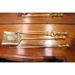 SET OF THREE VICTORIAN BRASS FIRE IRONS