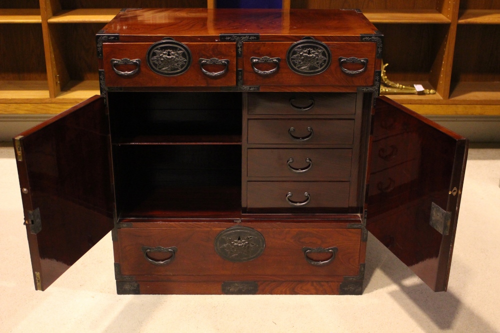 A JAPANESE 'SENDAI TANSU' CHEST, 20TH CENTURY, possibly Zelkova, with metal banding and mounts, - Image 2 of 6