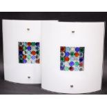 A PAIR OF ITALIAN CONTEMPORARY WALL LIGHTS, with coloured glass bead detail , and curved opaque