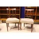 A PAIR OF LATE 19TH CENTURY / EARLY 20TH CENTURY DINING / SIDE CHAIRS, with stuff over seat