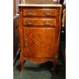 GOOD PARQUETRY & ORMOLU MOUNTED & SERPENTINE SHAPED TWO-DOOR CABINET, with cupboard beneath,