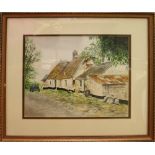 ROSEMARY WARREN, "THE FARMHOUSE", watercolour on paper, signed lower right, 16" x 12" painting