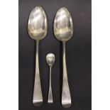 A PAIR OF LATE 18TH CENTURY SERVING SPOONS, makers mark SG over EW for Samuel Godbehere & Edward