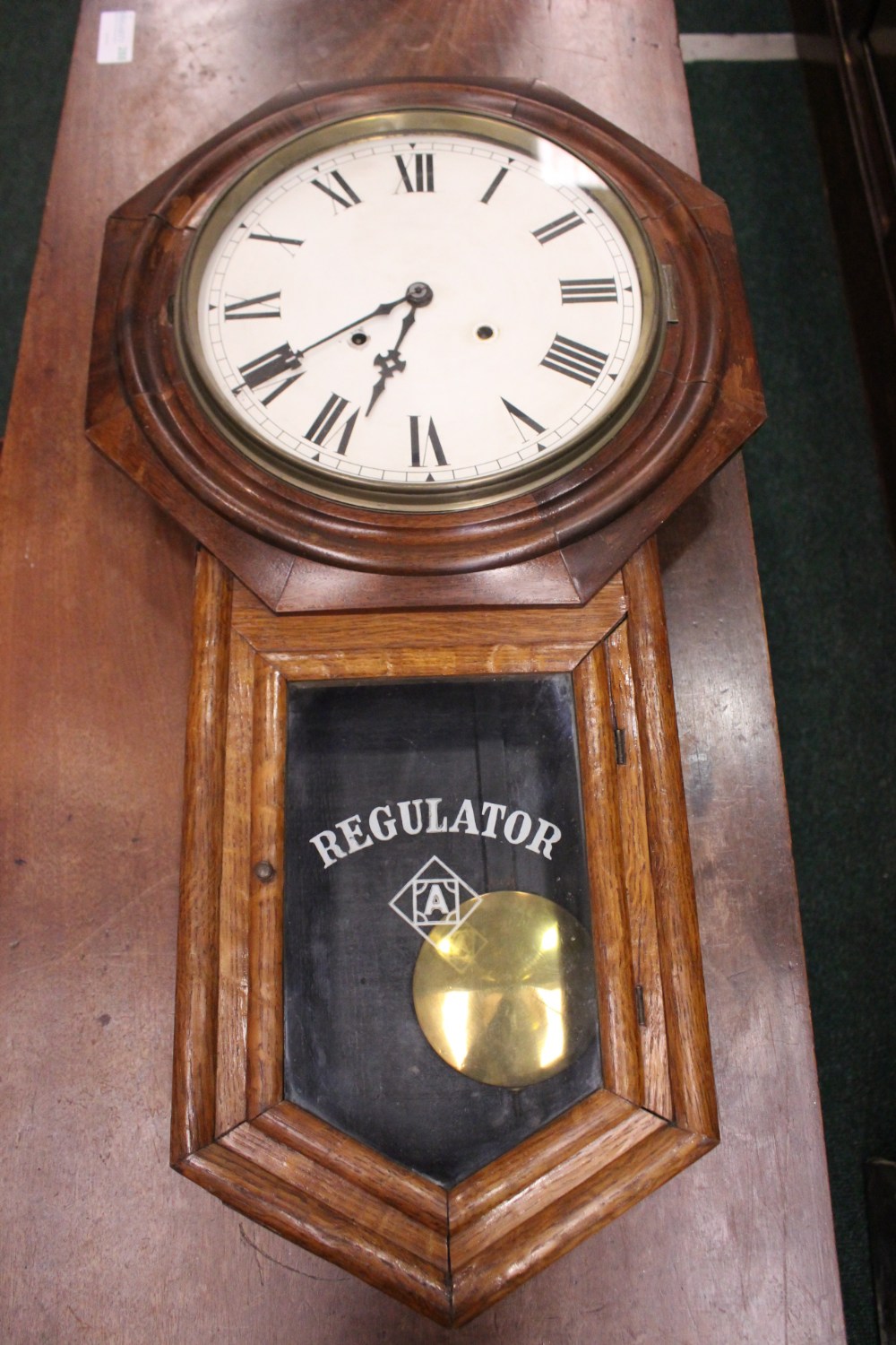 LATE 19TH CENTURY MAHOGANY & OAK REGULATOR 8-DAY WALL CLOCK with octagonal hood