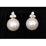 A PAIR OF 18CT WHITE GOLD SOUTH SEA PEARL & DIAMOND EARRINGS