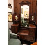 AN EARLY 20TH CENTURY DRESSING CABINET / TABLE, with 3 piece bevelled mirror, a central swing mirror