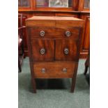 GEORGIAN MAHOGANY FOLDOVER CAMPAIGN WASH STAND, with fitted interior, turned brass handles &