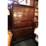 A MAHOGANY CHEST ON CHEST OR TALL BOY, with 2 drawers over 3 over 2, all with brass swan neck