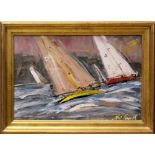 MARIE CARROLL, "SAILING OFF CROSSHAVEN", oil on card board, signed lower right, 30" x 20" approx