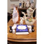 A MIXED LOT OF ITEMS, includes; (i) A tall pictorial vase, (ii) A 'Cappodimonte' lidded jug (iii)