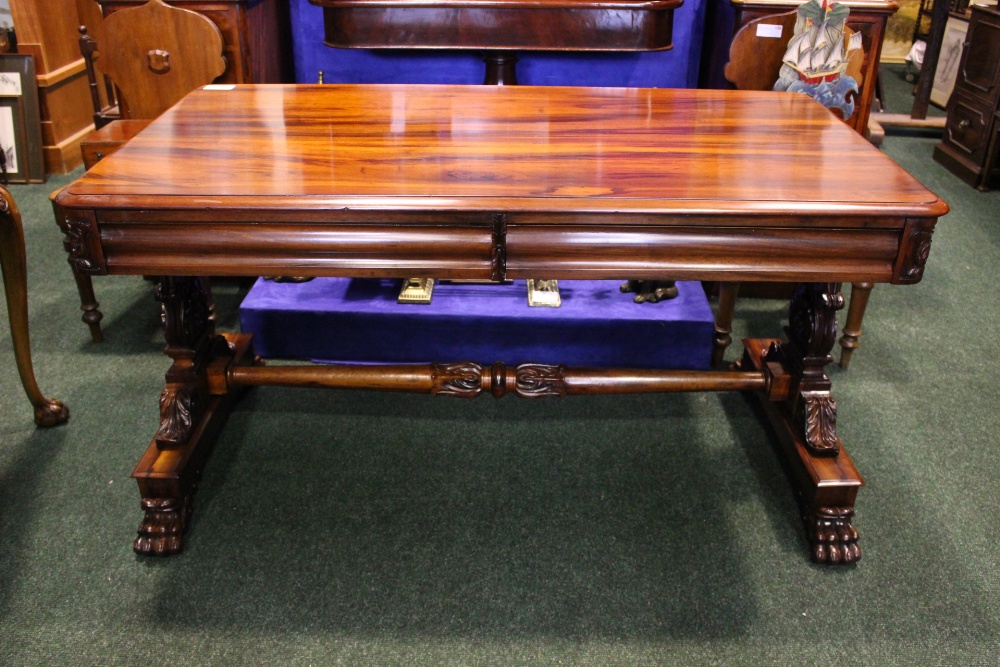 EXCEPTIONALLY FINE AND RARE 19TH CENTURY ROSEWOOD IRISH LIBRARY TABLE, with two drawers &