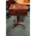 GOOD QUALITY WILLIAM IV ROSEWOOD LIFT-TOP TEAPOY on platform base, with scroll feet & fitted