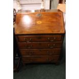 A VERY FINE BUREAU SECRETAIRE, with inlaid drop front, which opens to reveal compartments within and