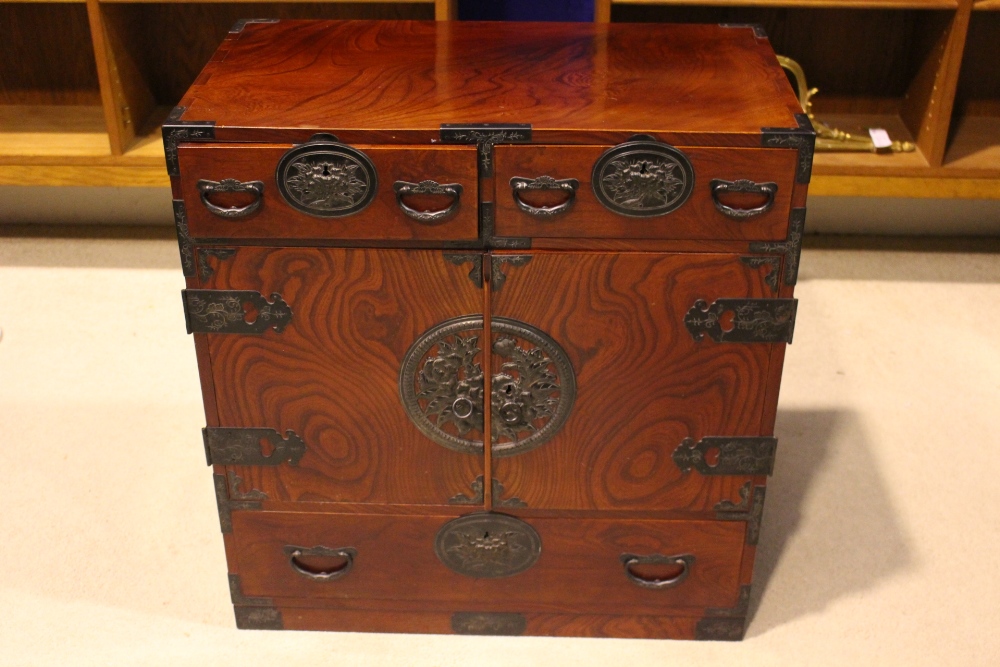 A JAPANESE 'SENDAI TANSU' CHEST, 20TH CENTURY, possibly Zelkova, with metal banding and mounts, - Image 6 of 6