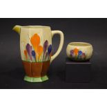 TWO CLARICE CLIFF PIECES, (i) A CLARICE CLIFF 'CROCUS' PATTERN BIZARRE JUG, of Athens shape, circa