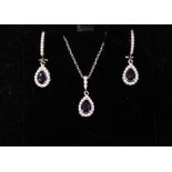 AN 18CT WHITE GOLD SAPPHIRE & DIAMOND PENDANT CHAIN & EARRING SET