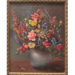 C.W. MORTON, "STILL LIFE FLOWERS", oil on canvas, signed lower right, 25" x 20" approx painting, 27"