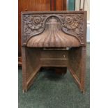 A CAST IRON FIRE PLACE, with floral detail to the corners and sides and a fan shaped canopy, 24" x