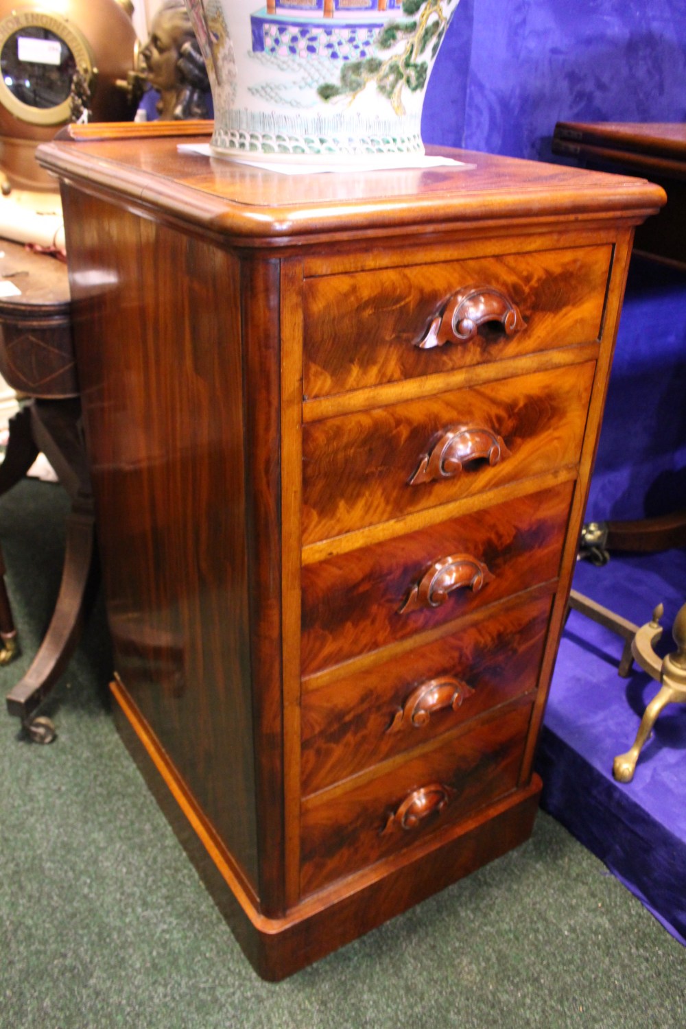 UNUSUAL & FINE PAIR VICTORIAN FIVE DRAWER CHESTS WITH GRADUATED DRAWERS, having carved handles, - Image 3 of 4