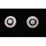A PAIR OF 18CT WHITE GOLD SAPPHIRE & DIAMOND TARGET EARRINGS
