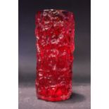 A WHITEFRIARS RED 'BARK' VASE from the textured range, designed by Geoffrey Baxter, 1960s, 7.5" tall