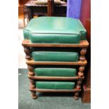 A SET OF 4 'ETHAN ALLEN' STACKING STOOLS, with green leather stuffed over tops and raised on