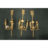 A SET OF 3 VERY FINE EARLY 19TH CENTURY GESSO & GILT WALL LIGHTS, decorated with a flowing ribbon