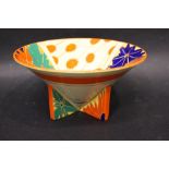 A LIMITED EDITION REPRODUCTION CLARICE CLIFF 'UMBRELLA & RAIN' CONICAL BOWL, on a cross foot,