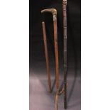 A COLLECTION OF STICKS, includes; (i) An antler topped riding stick, (ii) A Swaine & Ardeny sword