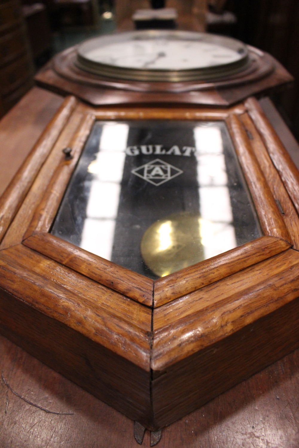 LATE 19TH CENTURY MAHOGANY & OAK REGULATOR 8-DAY WALL CLOCK with octagonal hood - Image 2 of 2