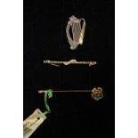 A COLLECTION OF JEWLLERY ITEMS, includes; (i) A 9ct gold bar brooch with seed pearls (ii) a pin