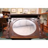 AN EDWARDIAN OVER MANTLE MIRROR, with carved frame & bevelled glass, 51" x 27.5" x 5" approx