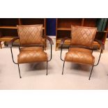 PAIR OF LEATHER & STEEL DESIGNER STYLE 20TH CENTURY ARMCHAIRS