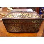 REGENCY ROSEWOOD AND BRASS INLAID SARCOPHAGUS SHAPED JEWELLERY BOX, with fitted interior, standing