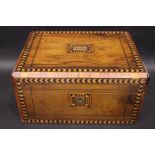 A LATE 19TH CENTURY VERY FINE 'TURNBRDIGE WARE' WORK BOX, with marquetry inlaid details, canted