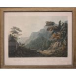 A FRAMED PRINT, TITLED “FILA DOWNE, THE ENTRANCE INTO GLAN FLESK, BETWEEN KENMARE & KILLARNEY”,