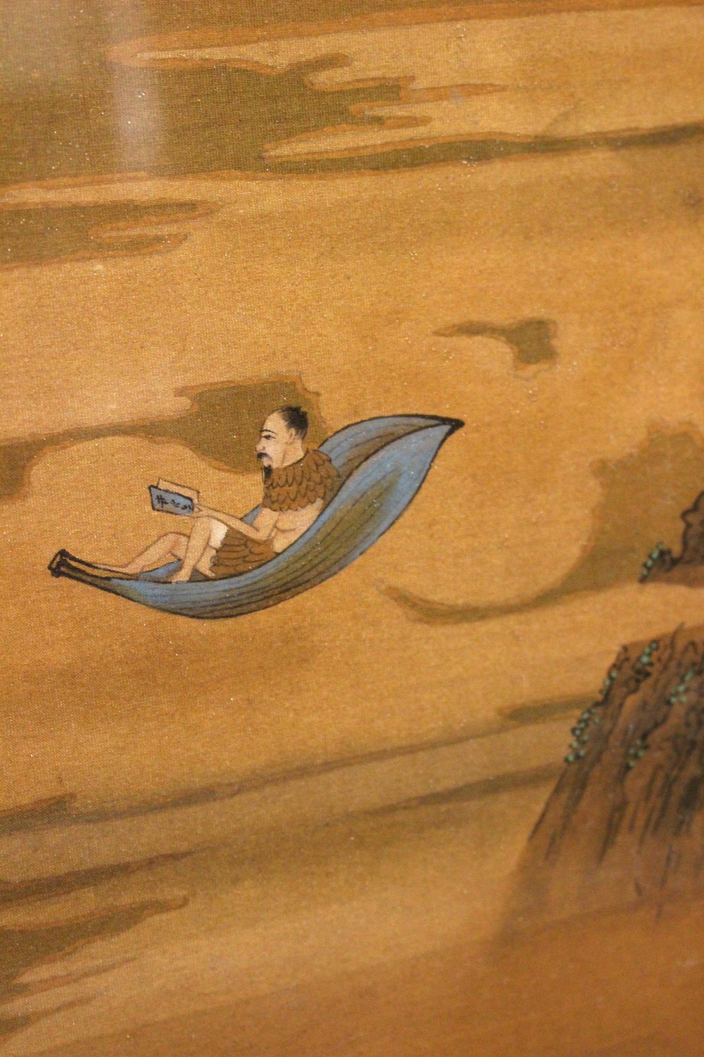 A SET OF 3 ORIENTAL PRINTS on silk, (i) a scholar in robes, (ii) A man seated in a flying leaf - Image 3 of 11