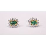 A PAIR OF 18CT WHITE GOLD COLOMBIAN EMERALD & DIAMOND EARRINGS