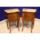 A PAIR OF CROSSBANDED MARPLE TOPPED KINGWOOD CABINETS, each with 2 drawers, decorated with brass