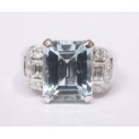 AN18CT WHITE GOLD AQUAMARINE & DIAMOND CLUSTER RING, aquamarine 3.91cts., diamond .40cts.