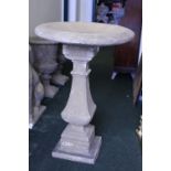 A STONE BIRD BATH, standing on a plinth / column support, circular bath, 37" tall approx