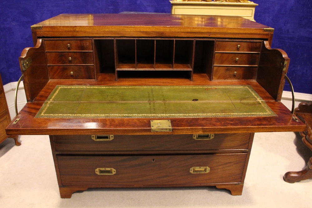 A REGENCY 'CAMPAIGN' BRASS BOUND CHEST SECRETAIRE, Mahogany, with crossbanded front detail to the - Image 2 of 5