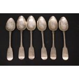 A SET OF 6 19TH CENTURY IRISH SILVER SPOONS, rattail, maker's mark WC for William Cummins, date