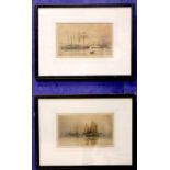 HENRY G. WALKER, A PAIR OF PRINTS, (i) Ships in an Estuary, (ii) Anchored boats, both signed on