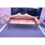 A LARGE CONTEMPORARY COUCH, with steel frame, leather upholstered seat/back & armrests, with