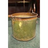 A BRASS & COPPER COAL / LOG BUCKET, with cast iron handle, beaded detail to rim and joining, 18" x