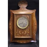 A SATINWOOD INLAID ROSEWOOD WALL CLOCK, with a shell shaped mount to the top, 24" x 16" approx HxW
