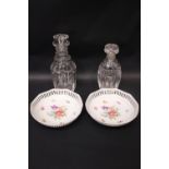 A MIXED LOT OF ITEMS, includes; (i) A three ring necked Irish glass decanter, with stopper,