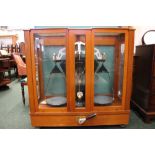 AVERY LARGE CASED SET OF STANTON INSTRUMENTS LTD BEAM SCALES, cabinet of wood and glass, two sliding